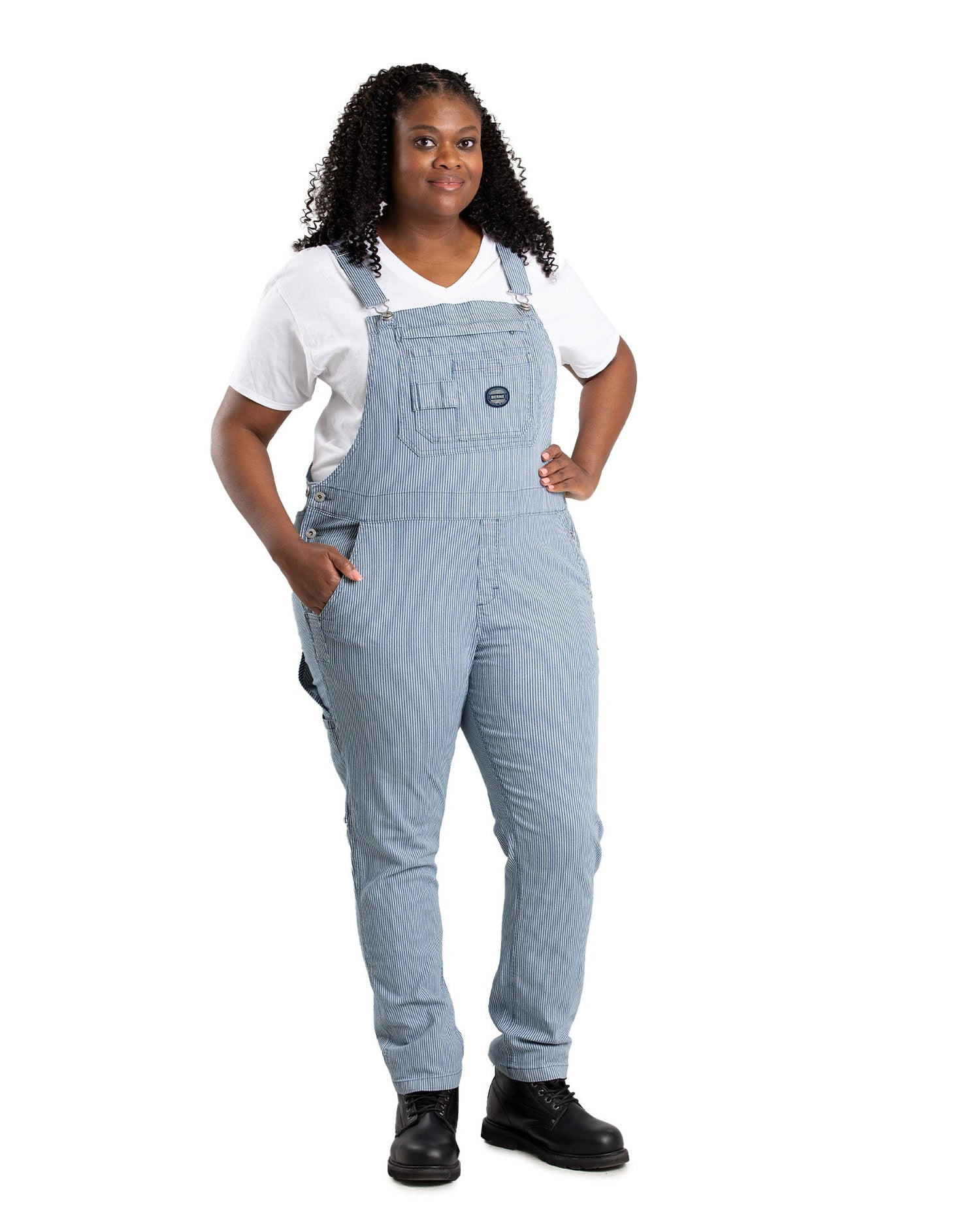 Berne Women's Vintage Washed Flex Hickory Stripe Bib Overall