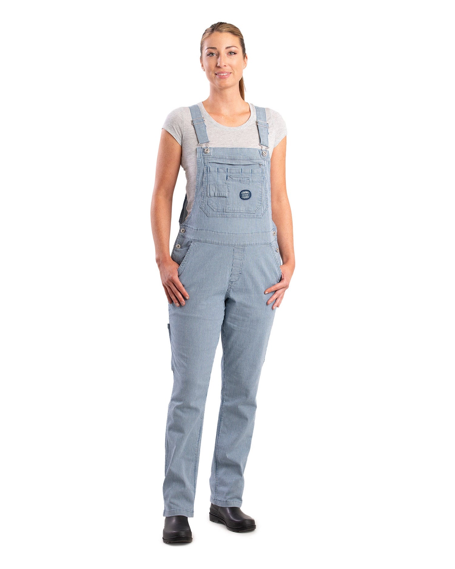 Berne Women's Vintage Washed Flex Hickory Stripe Bib Overall