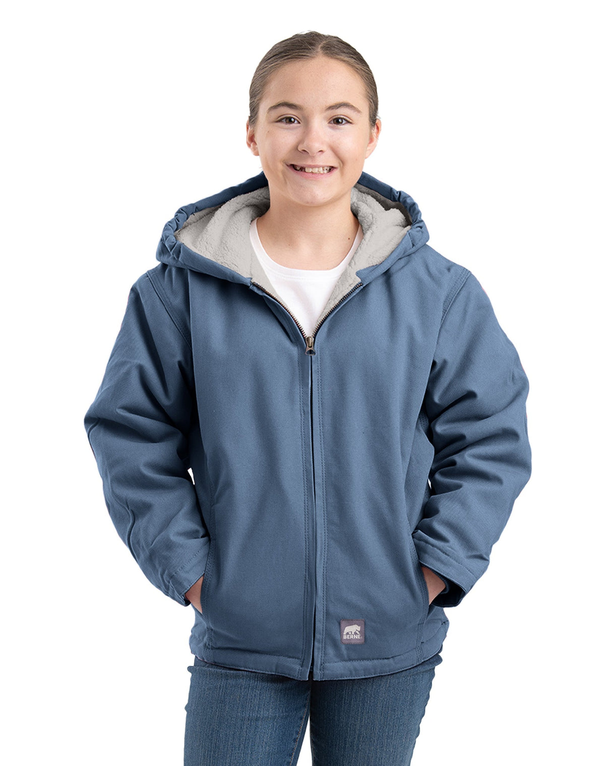 Berne Girls' Sherpa-Lined Softstone Duck Hooded Jacket