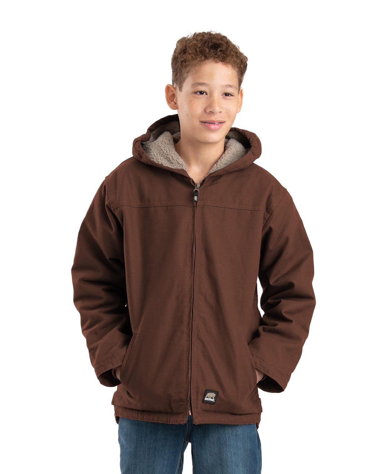 Berne Youth Sherpa-Lined Softstone Duck Hooded Jacket