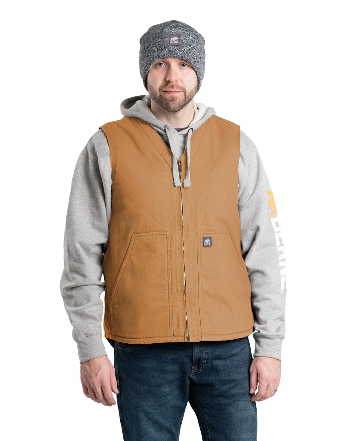Berne Heartland Sherpa-Lined Washed Duck V-Neck Vest