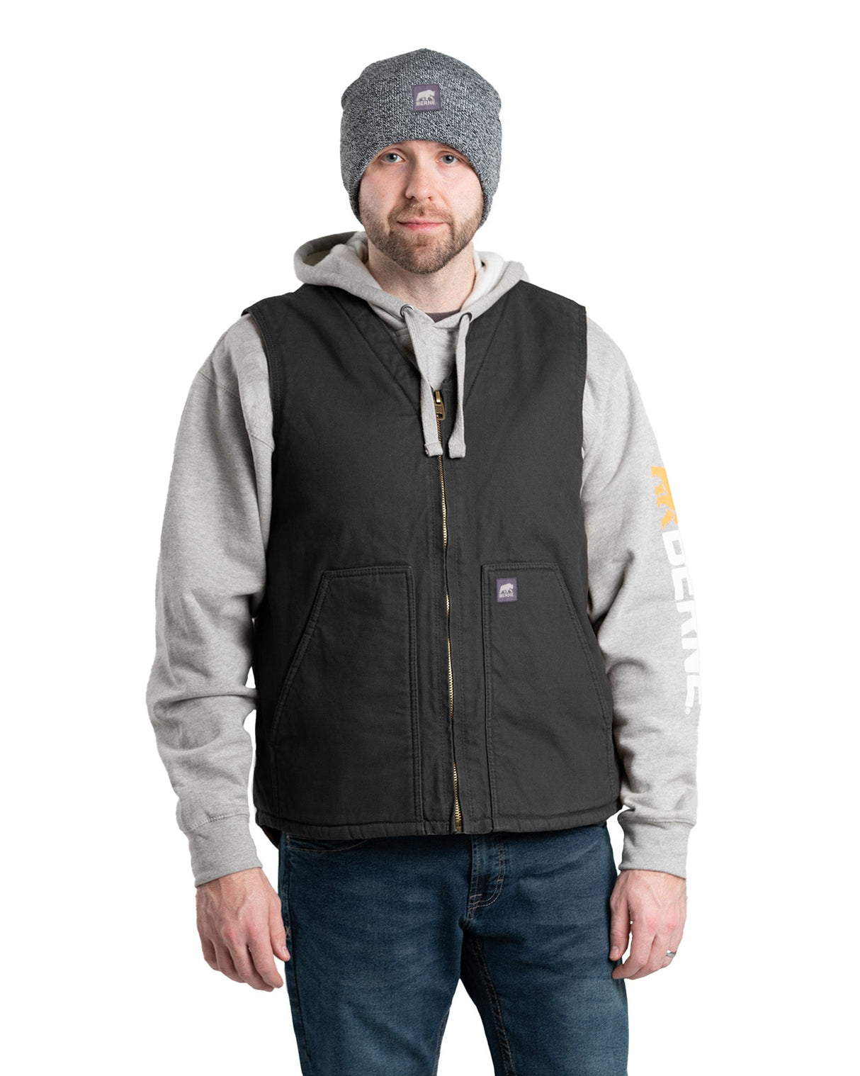 Berne Heartland Sherpa-Lined Washed Duck V-Neck Vest