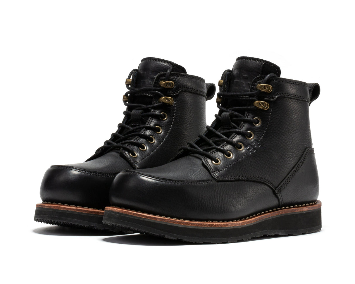ROCKROOSTER Edgewood Men's 6 Inch Black Steel Toe Wedge Work Boots SAP610BK