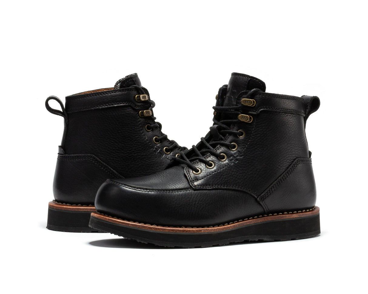 ROCKROOSTER Edgewood Men's 6 Inch Black Steel Toe Wedge Work Boots SAP610BK